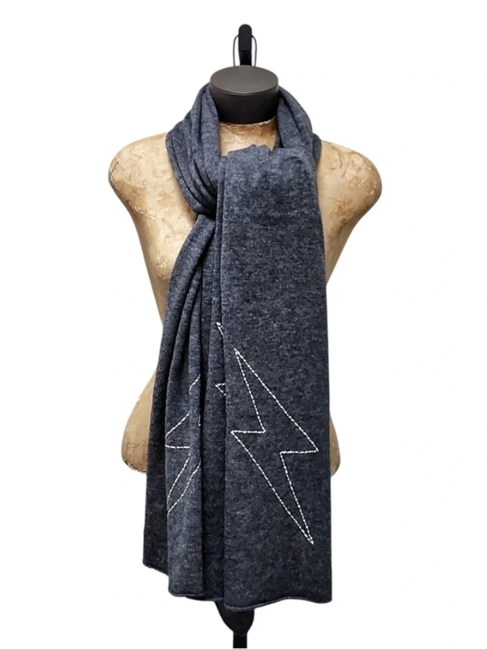 Sundry Revolve Wool Cashmere Wrap Scarf White Bolt Stitch Charcoal Grey
